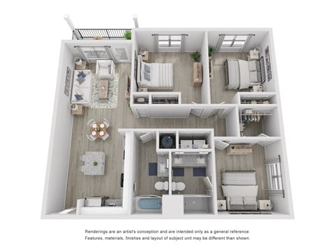 Floor plan for 3 beds, 2 baths, 1321 sqft
